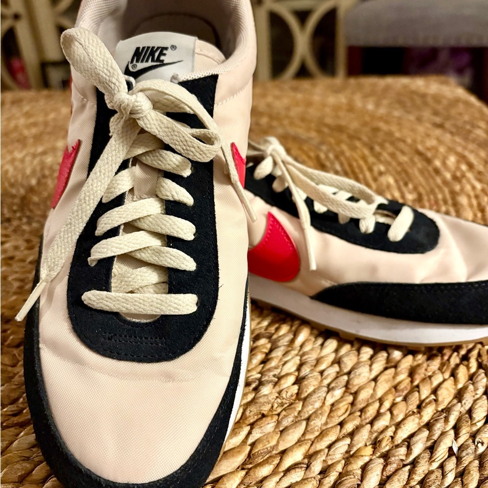 Nike Air Max Waffle Cream and Black Sneakers with Red Swoosh